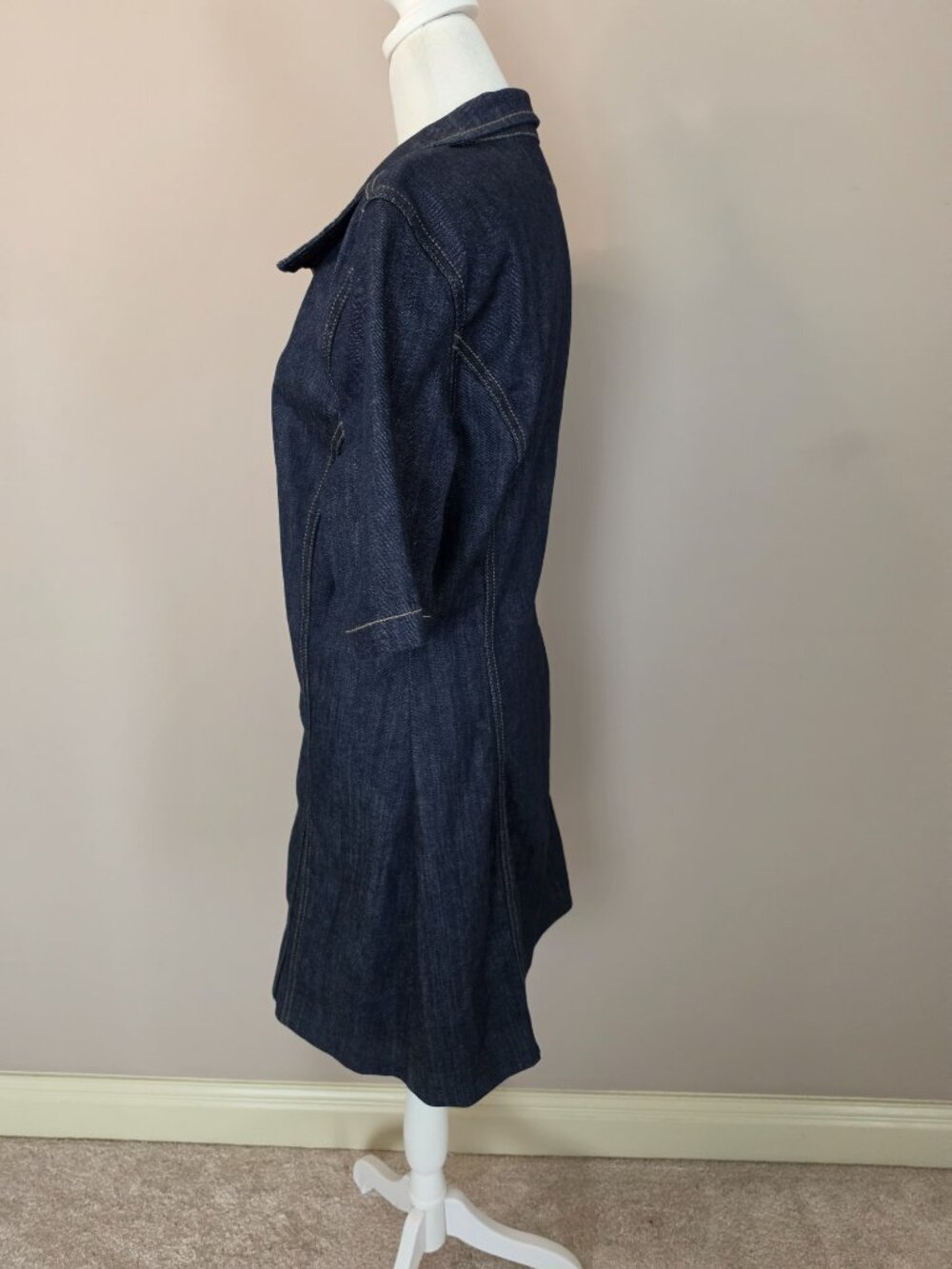 Zara TRF Dark Indigo Short Sleeve Zip Up Front Denim Mini Dress Size XL - Picture 3 of 7